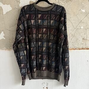 Vtg 90s Coogi Style Sweater Mens Large Tall Checkered Knit Pullover Grandpacore